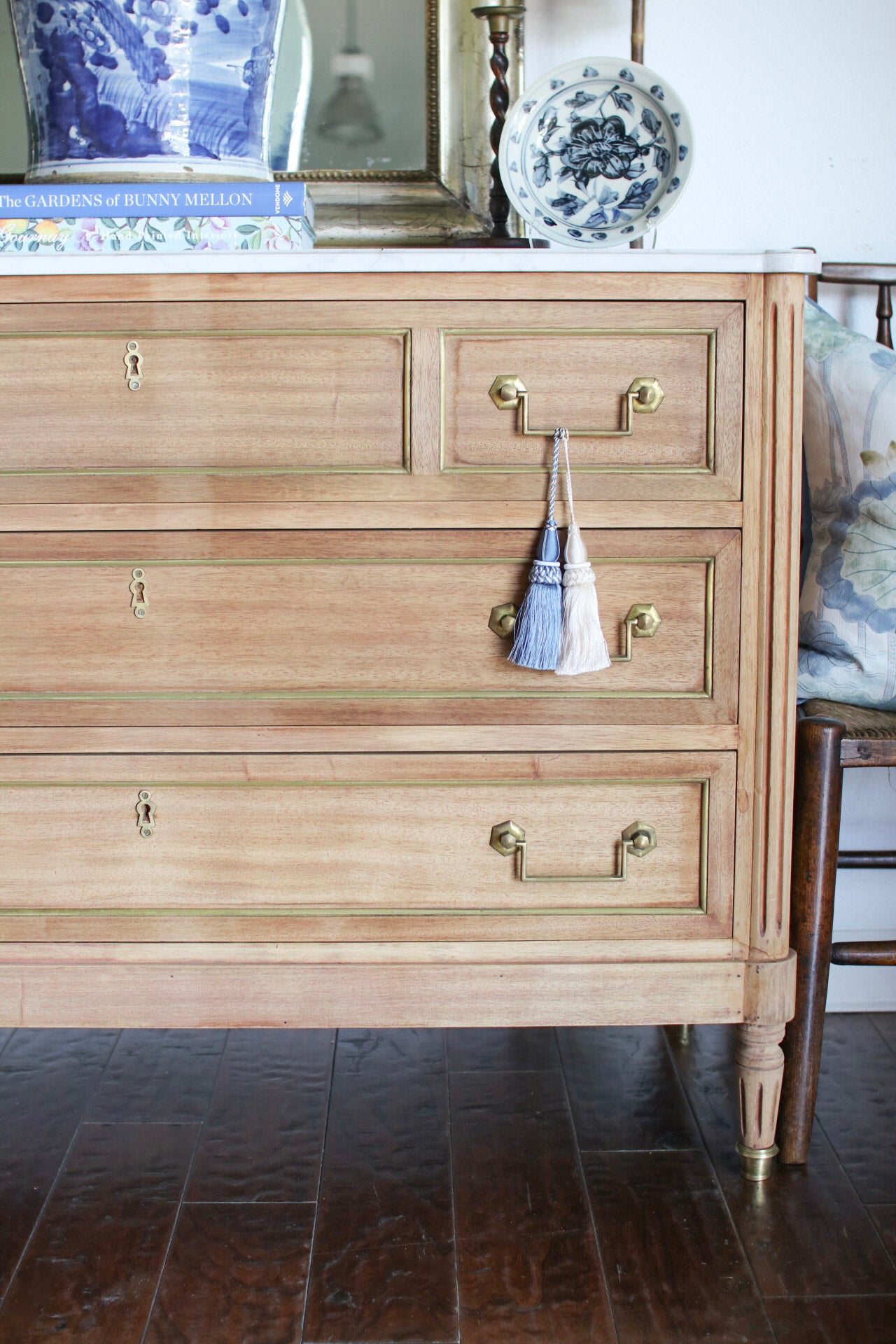 Bleached French Louis XVI White Marble Top Commode