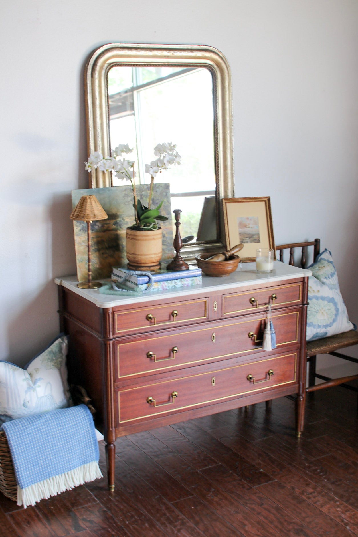 French Louis XVI White Marble Top Commode