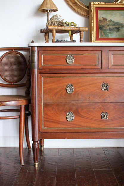 French Louis XVI Style White Marble Top Commode