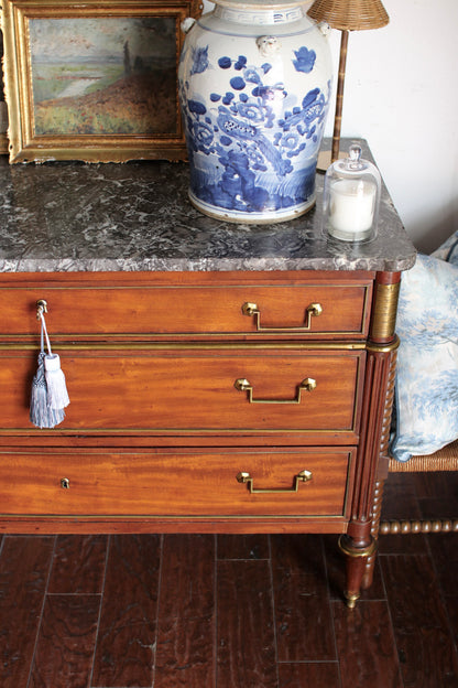 Antique French Louis XVI Grey Marble Top Commode