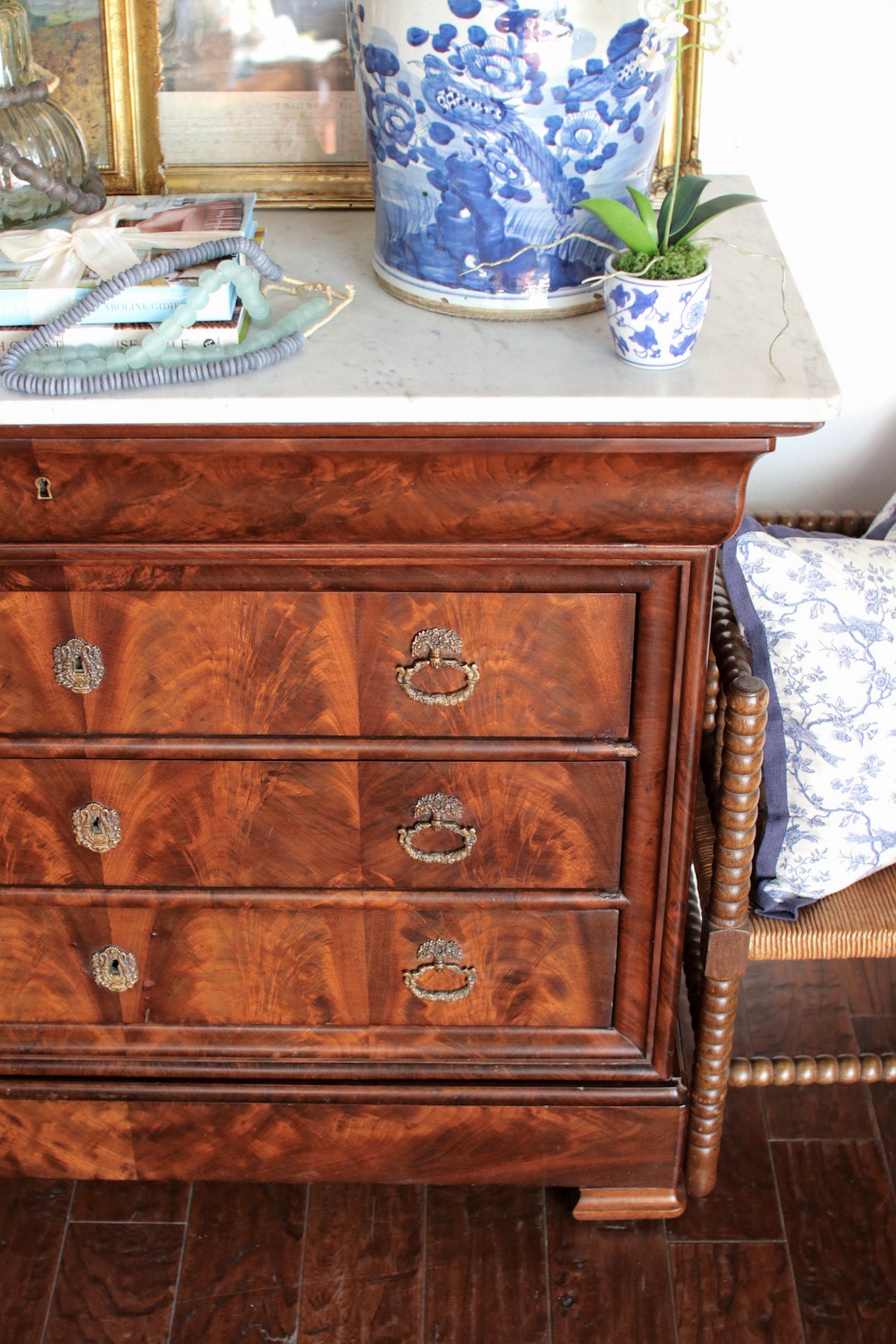 French Louis Philippe White Marble Top Commode