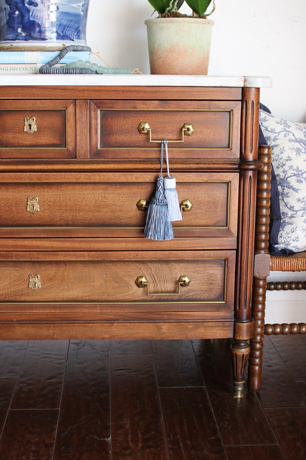 French Louis XVI White Marble Top Commode