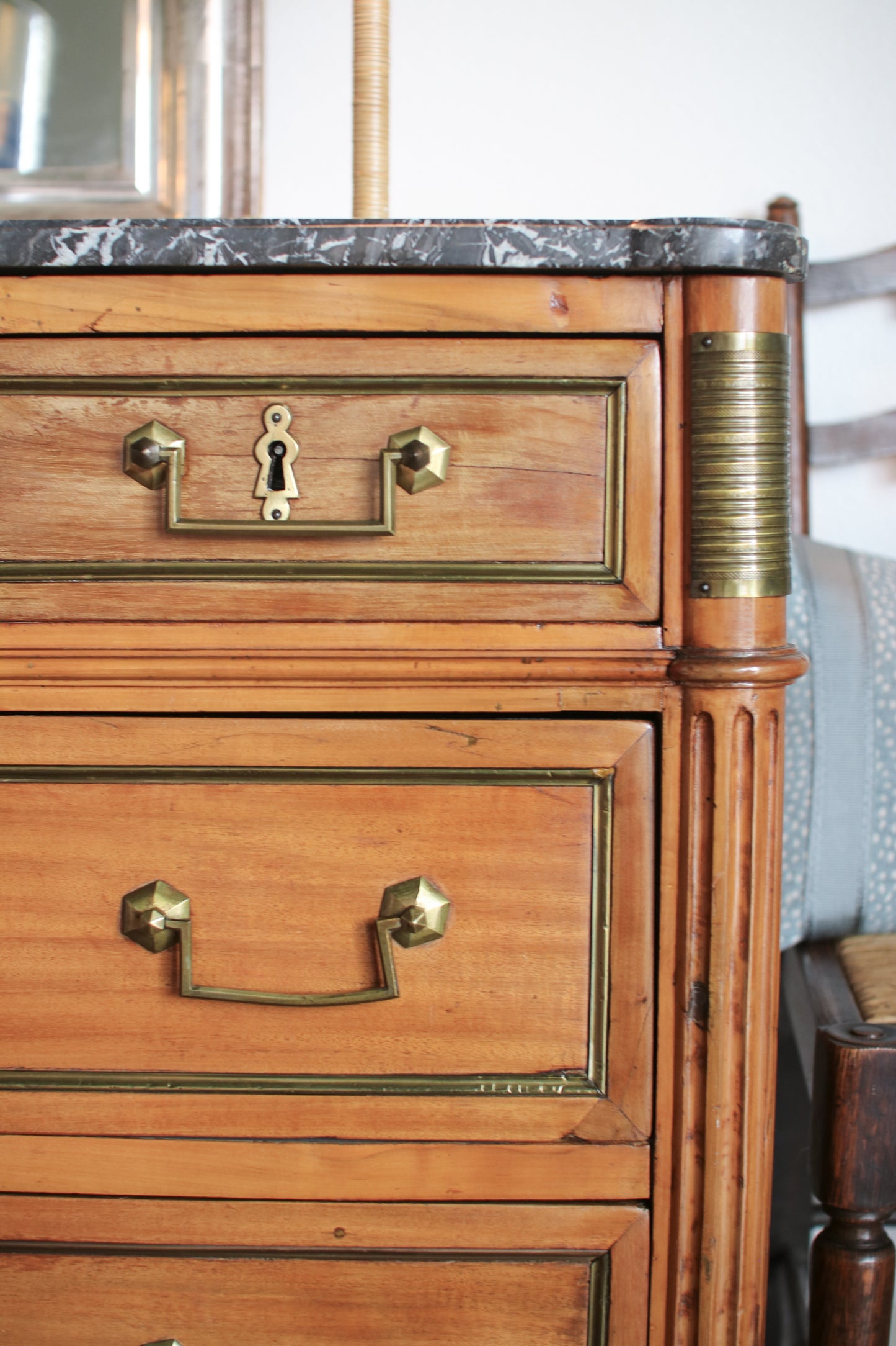 Antique French Louis XVI Grey Marble Top Commode