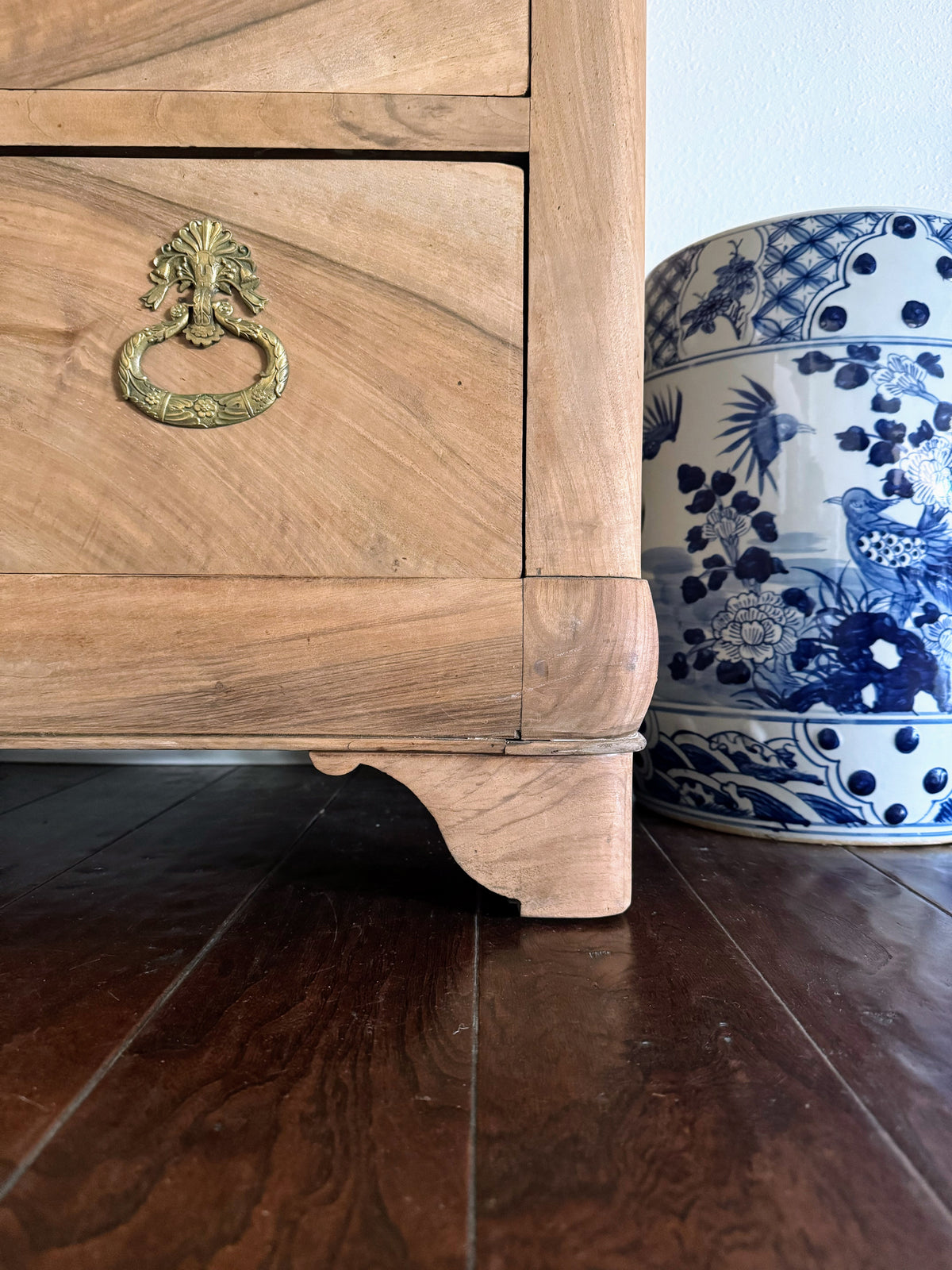 French Louis Philippe White Marble Top Bleached Commode
