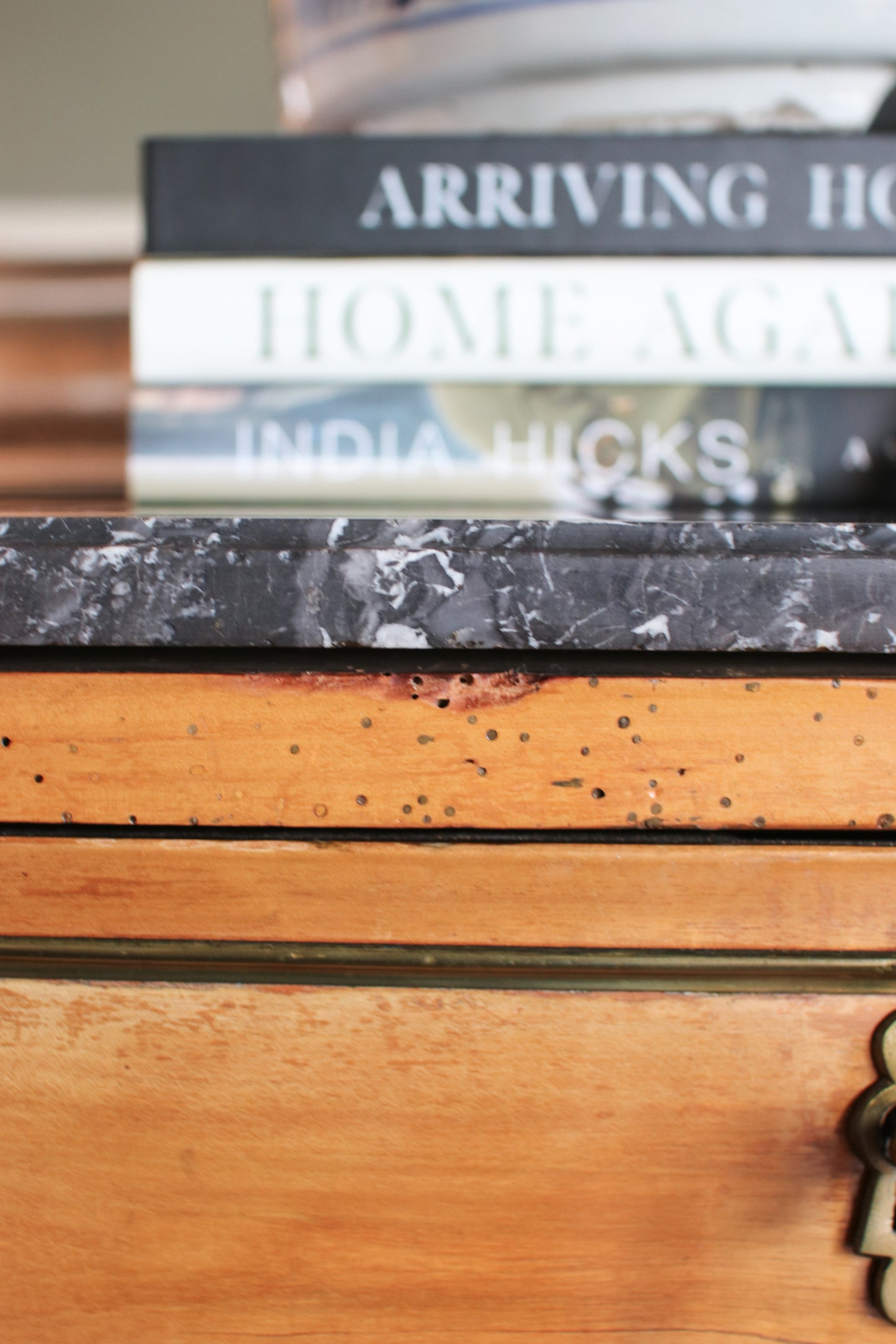 Antique French Louis XVI Grey Marble Top Commode