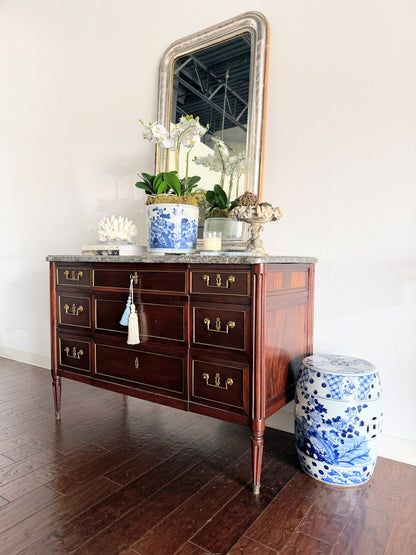 Antique French Louis XVI Grey Marble Top Commode