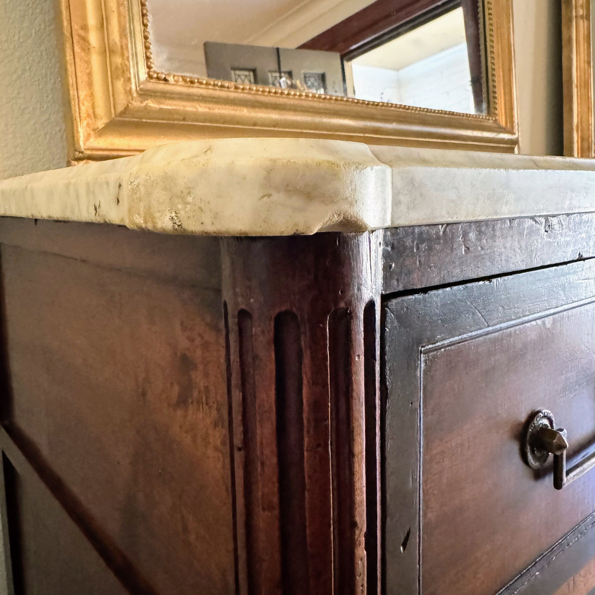 Pair of French Louis XVI Antique White Marble Top Commodes