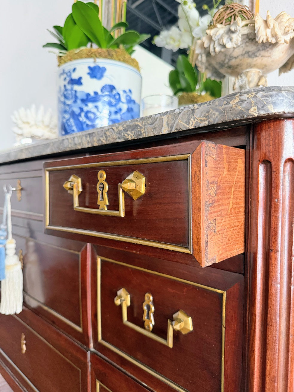 Antique French Louis XVI Grey Marble Top Commode