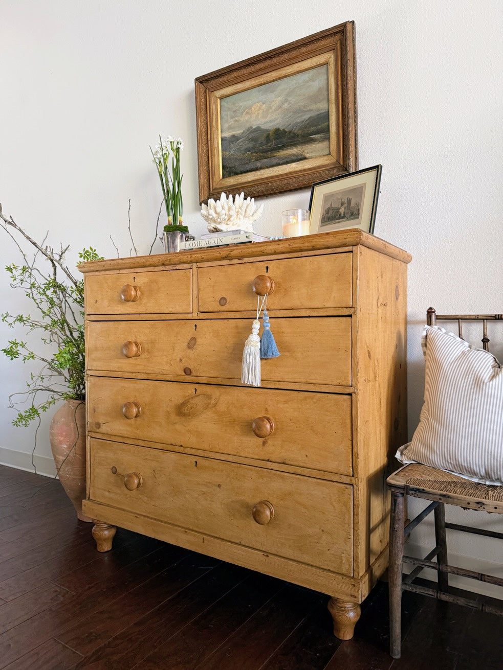 Antique English Pine Chest with Tulip Feet