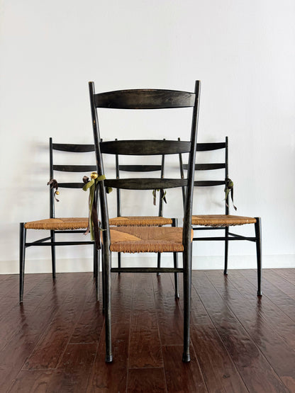 Set of Italian Chairs with Rush Seats