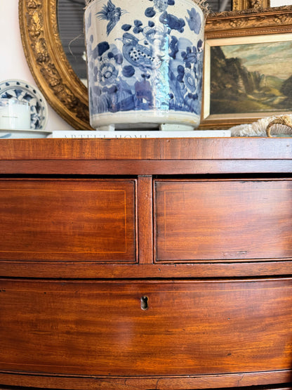 Antique English Bowfront Chest of Drawers with Inlay