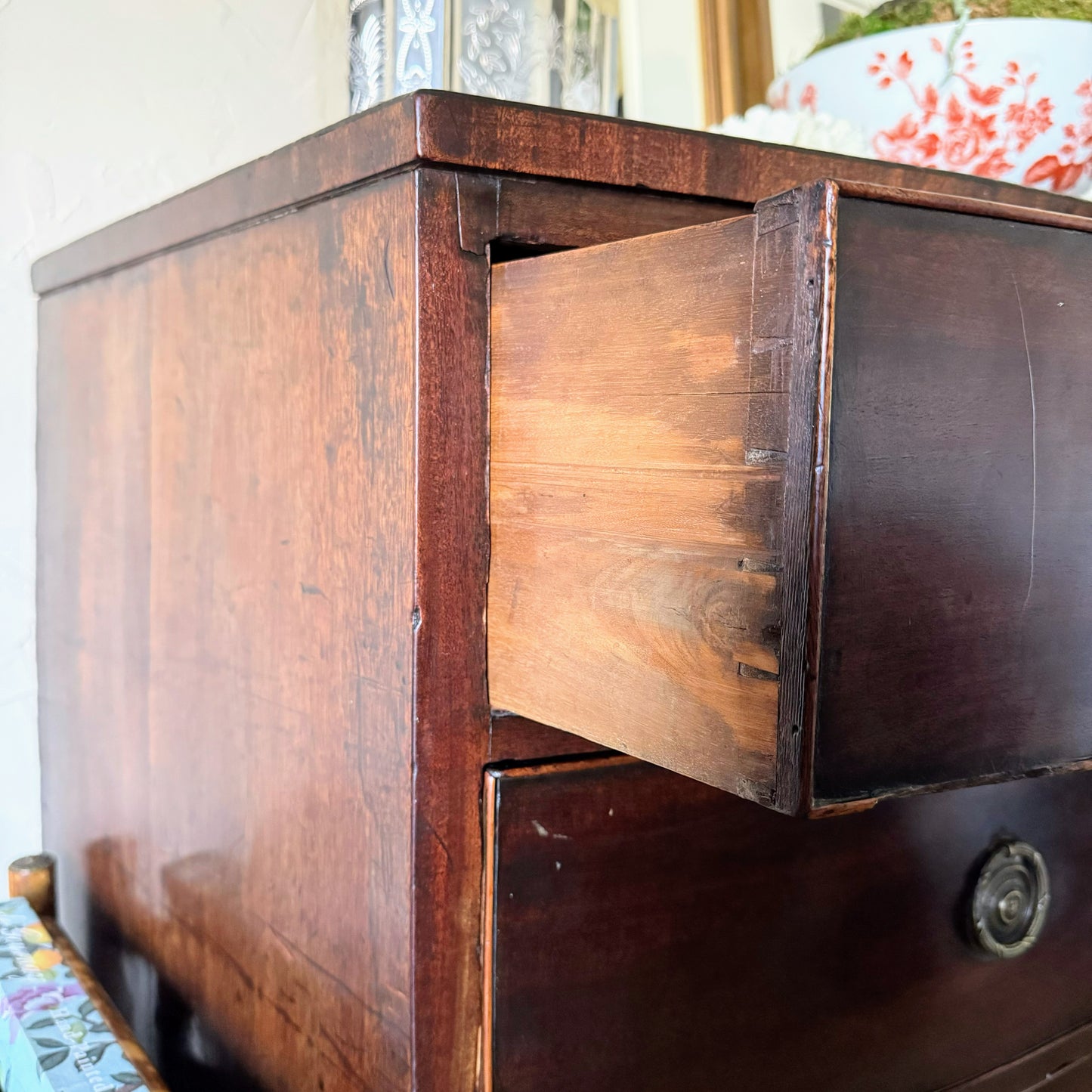 Antique English Bow Front Dresser with Round Pulls