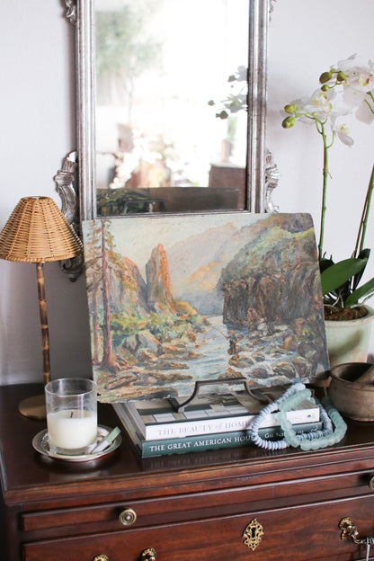 French Painting of Fisherman by River