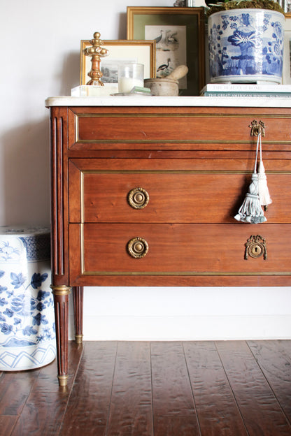 French Louis XVI White Marble Top Commode