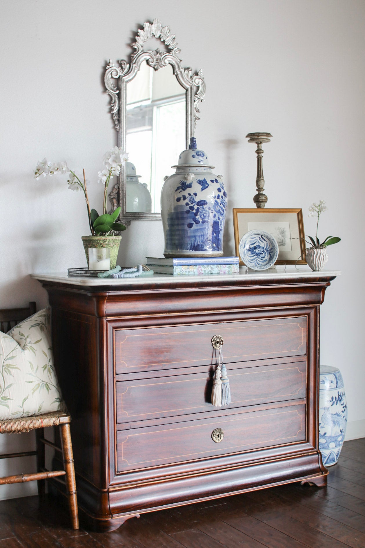 French Charles X White Marble Top Commode