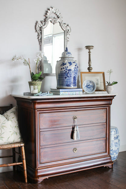 French Charles X White Marble Top Commode