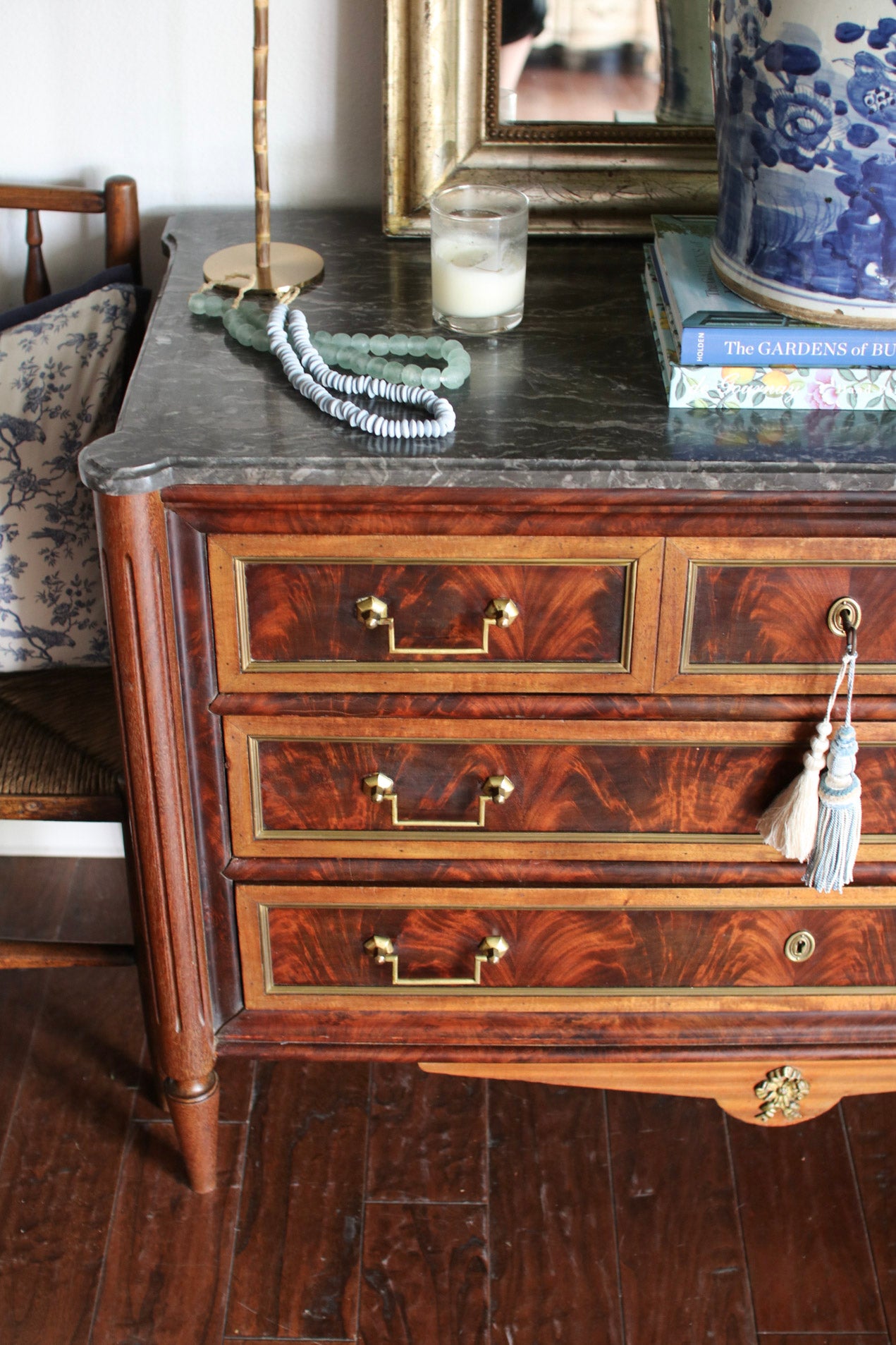 French Louis XVI Grey Marble Top Commode