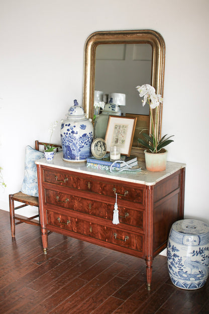 French Louis XVI White Marble Top Commode