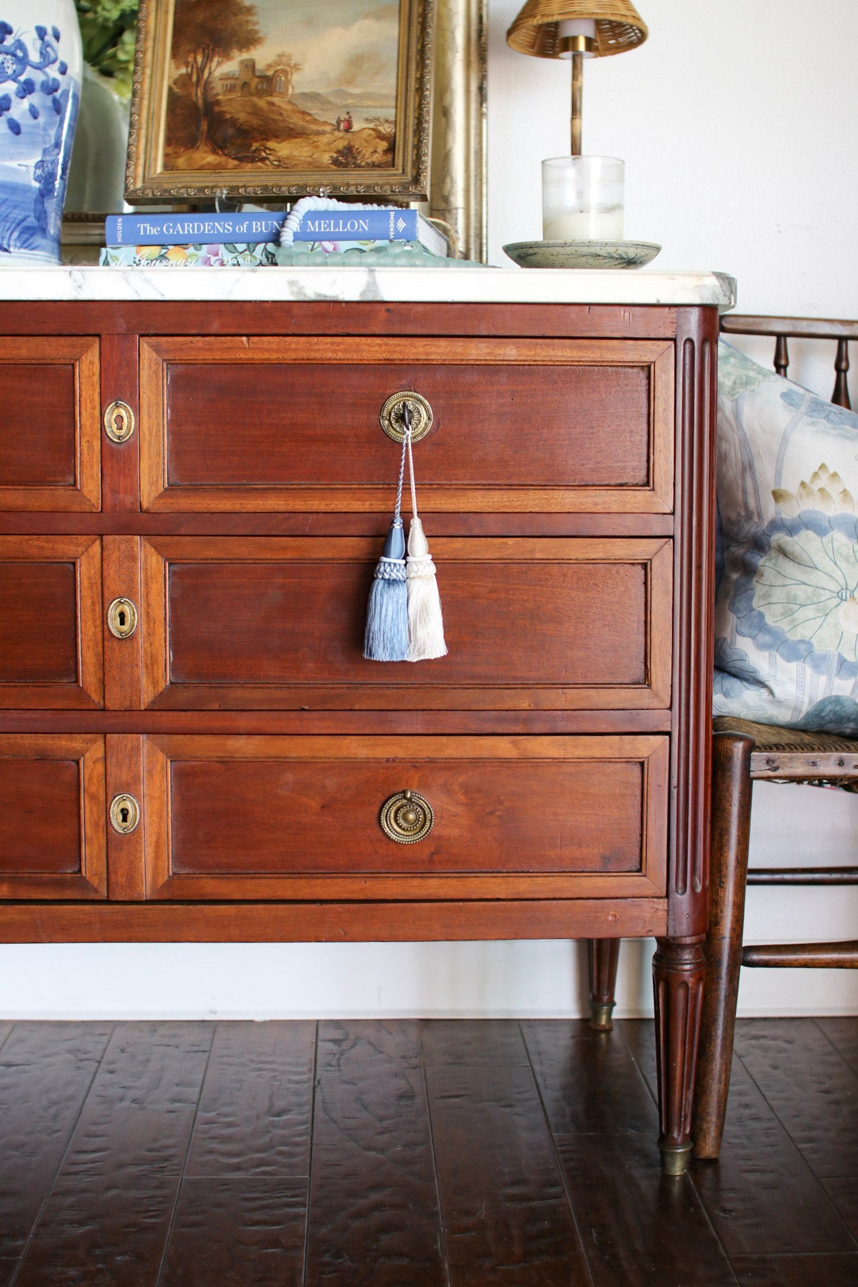 French Louis XVI White Marble Top Commode