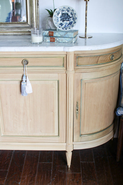 Bleached French Louis XVI White Marble Top Buffet