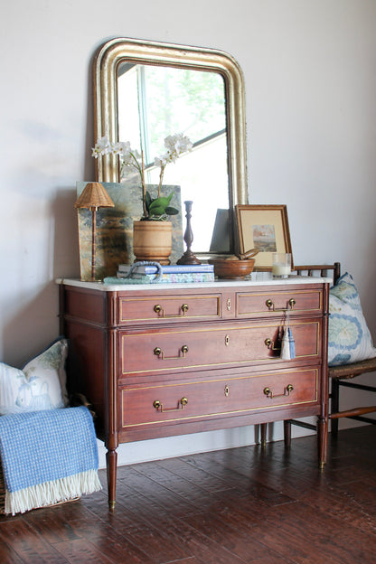 French Louis XVI White Marble Top Commode