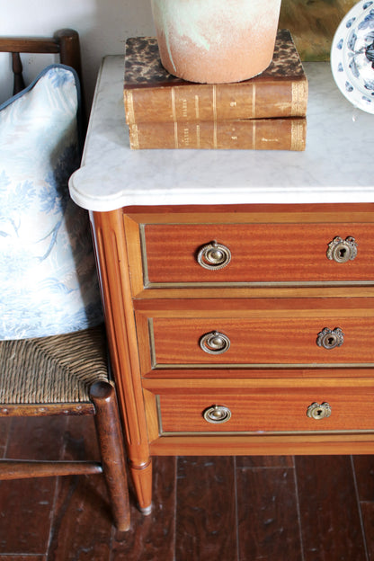 French Louis XVI Petite White Marble Top Commode
