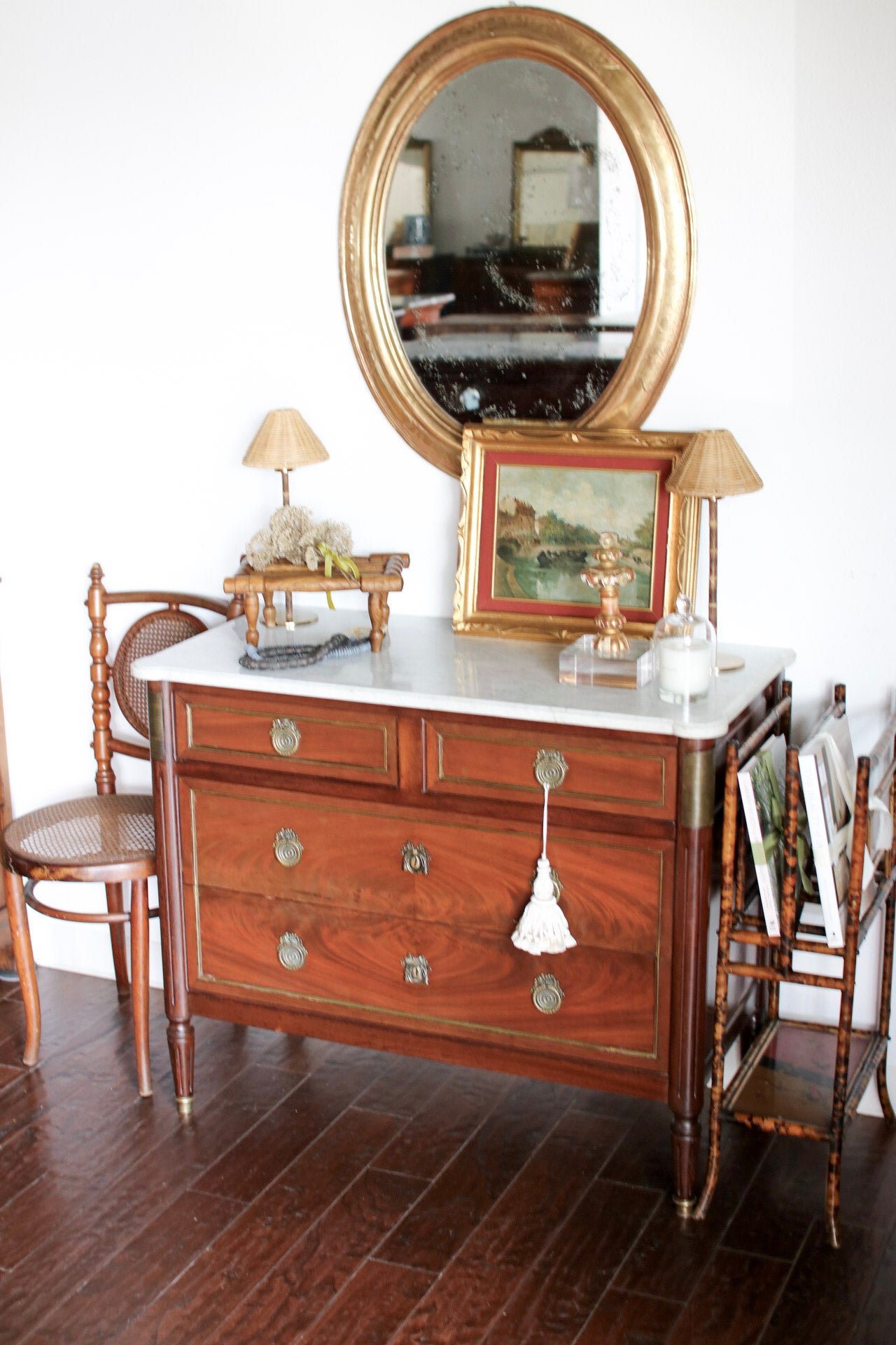 French Louis XVI Style White Marble Top Commode