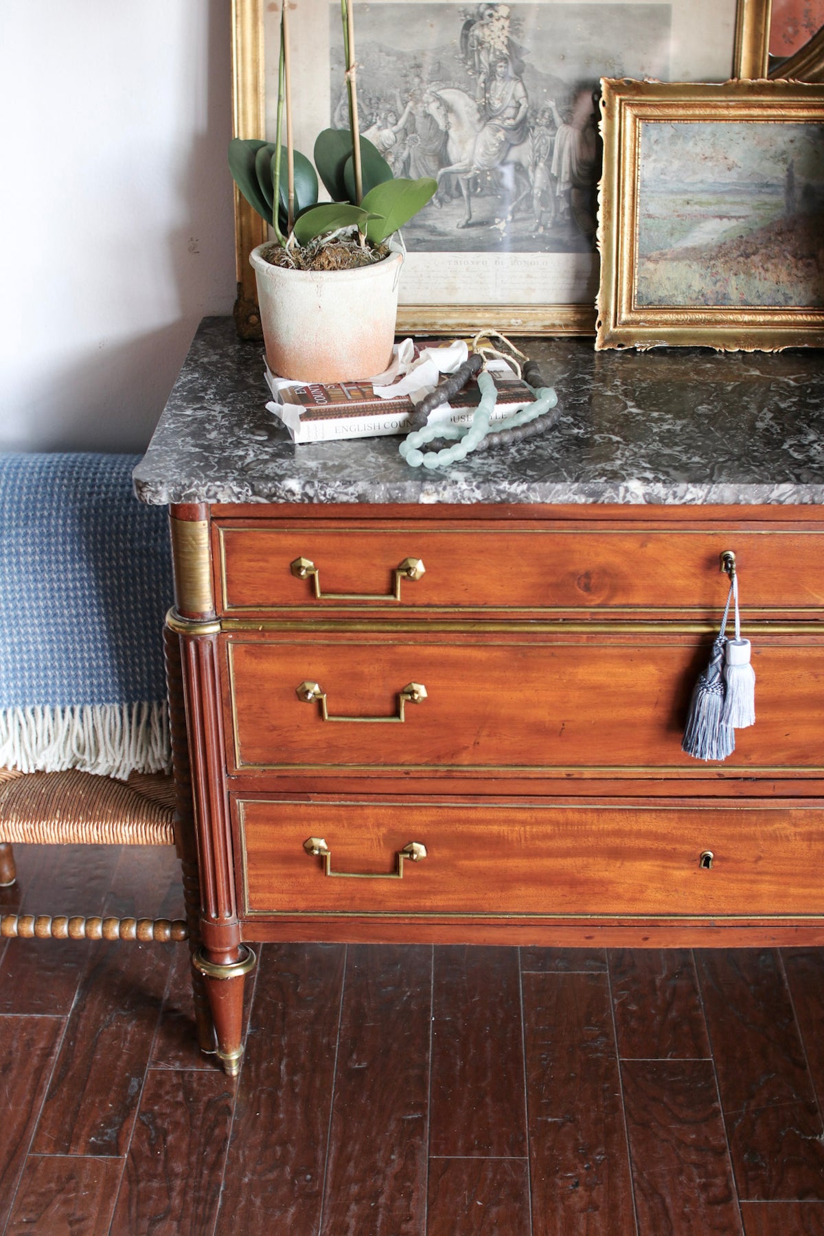 Antique French Louis XVI Grey Marble Top Commode
