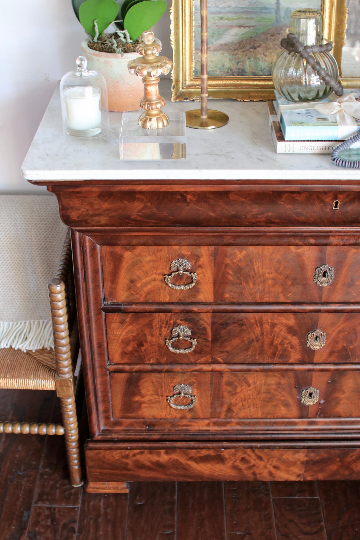 French Louis Philippe White Marble Top Commode