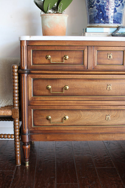 French Louis XVI White Marble Top Commode