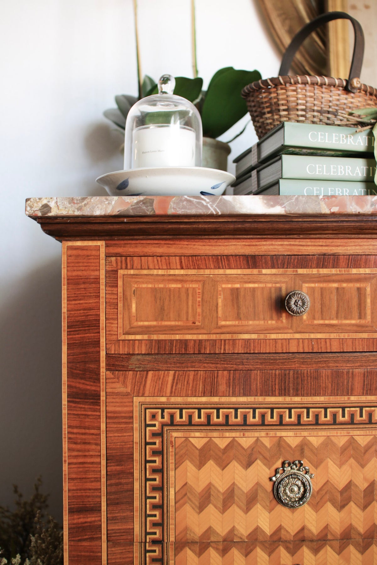 Italian Parquetry Vintage Commode with Pâté Stone