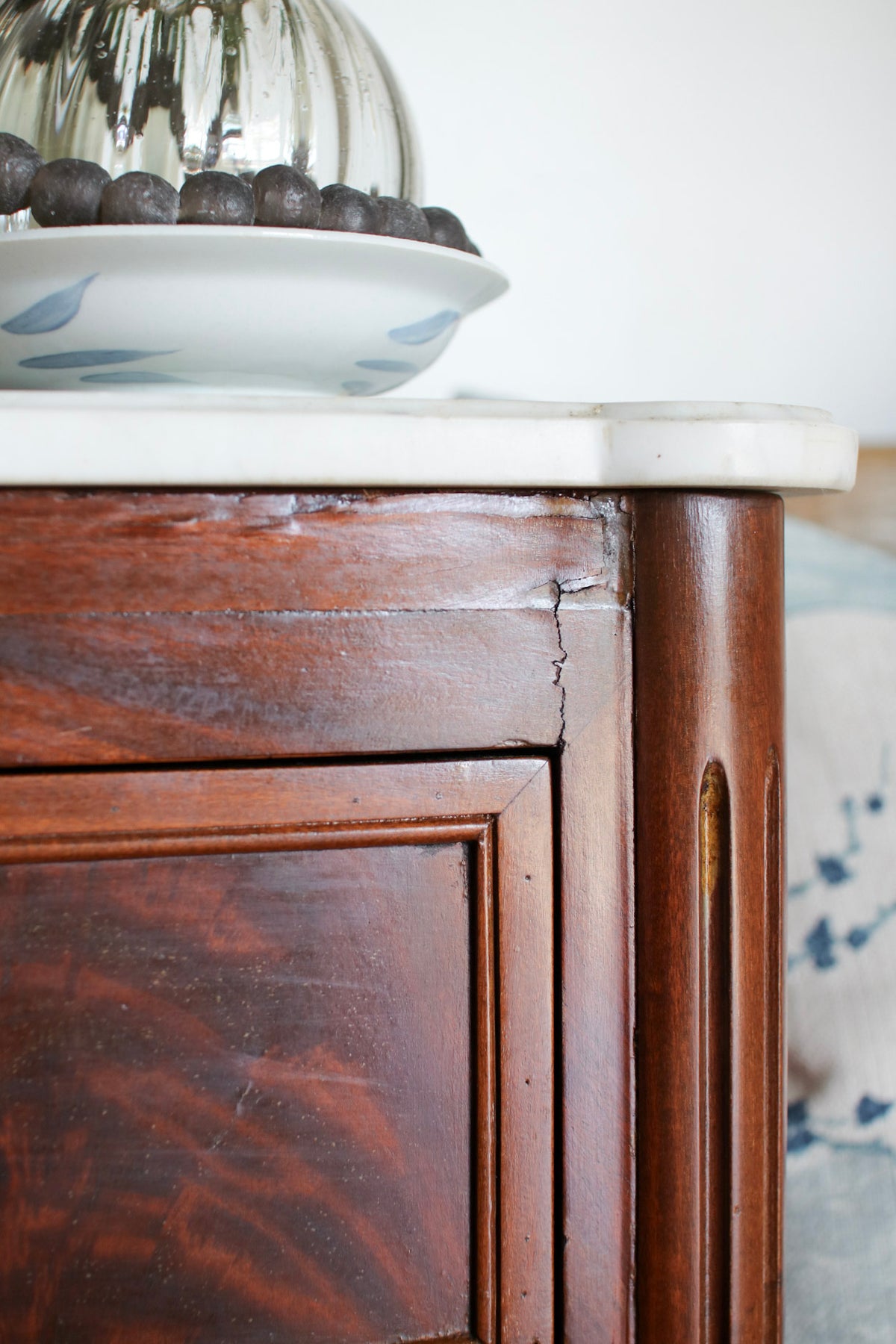 French Louis XVI White Marble Top Commode