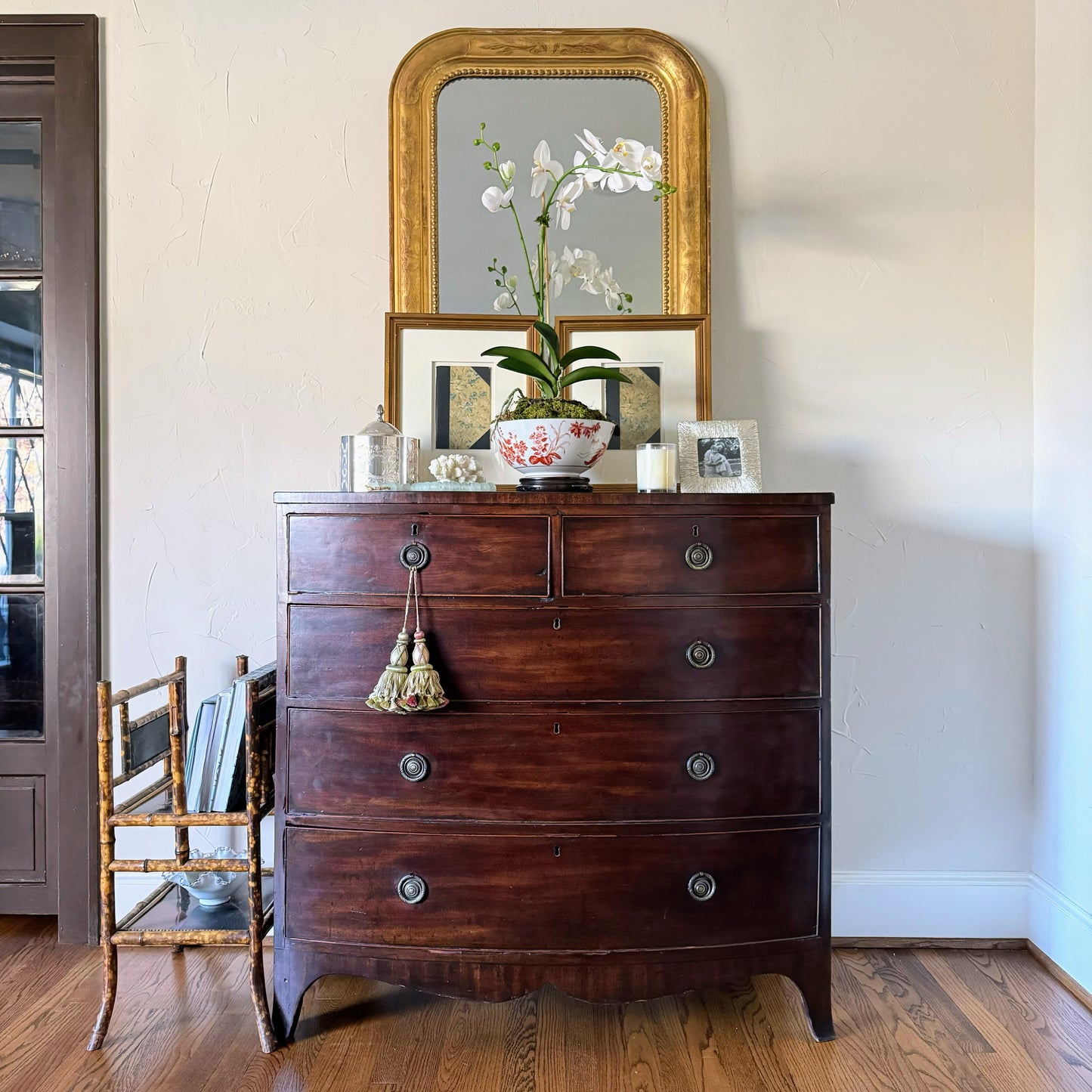 Antique English Bow Front Dresser with Round Pulls