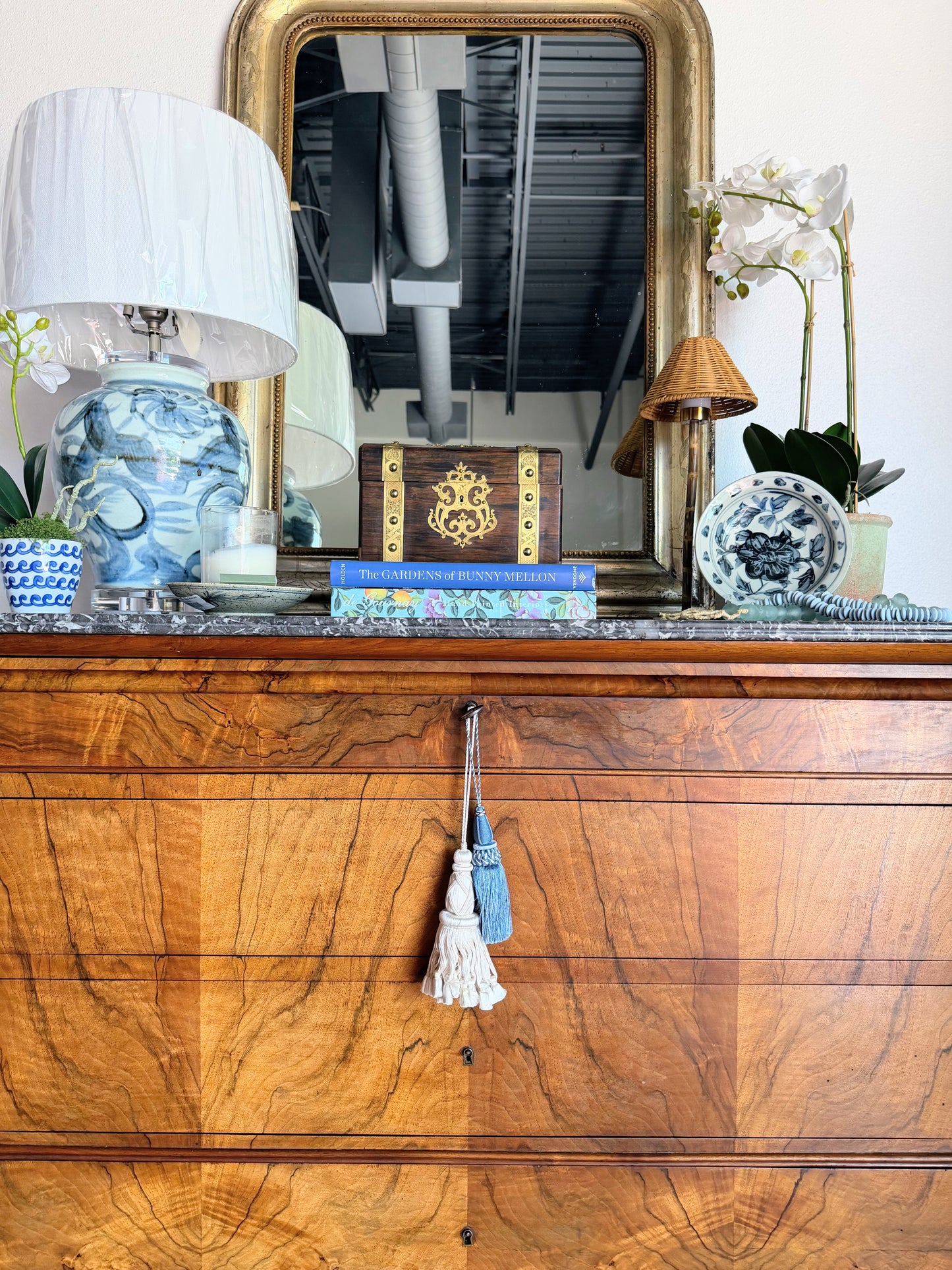 French Louis Philippe Burled Walnut Marble Top Commode