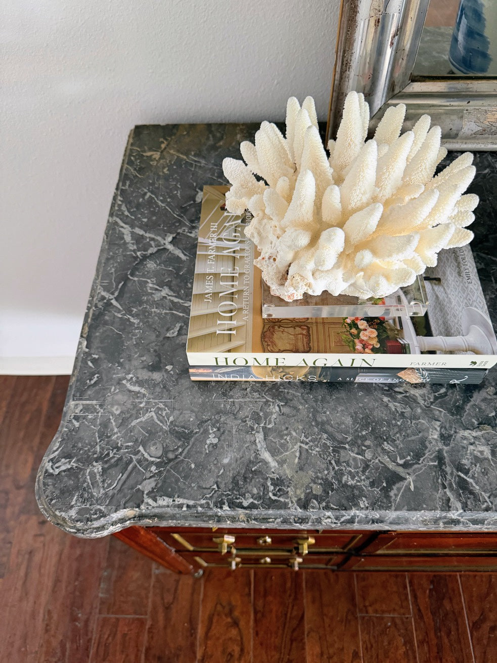 Antique French Louis XVI Grey Marble Top Commode