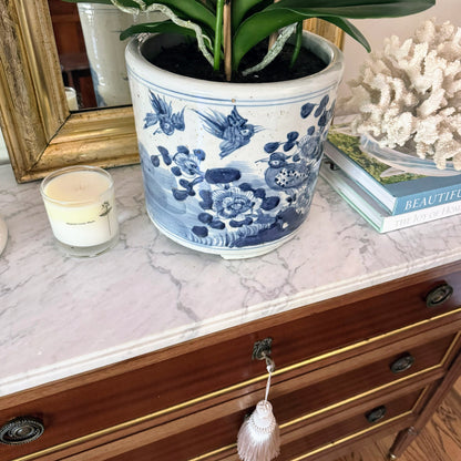 Blue & White Bird Motif Orchid Cache Pot