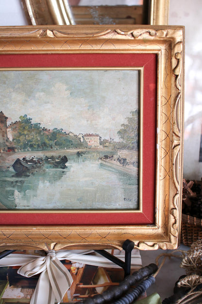 Italian River Scene in Gold Frame
