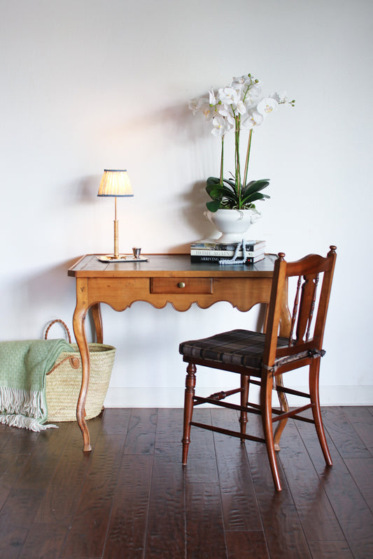 Antique French Scalloped Leather Top Writing Desk