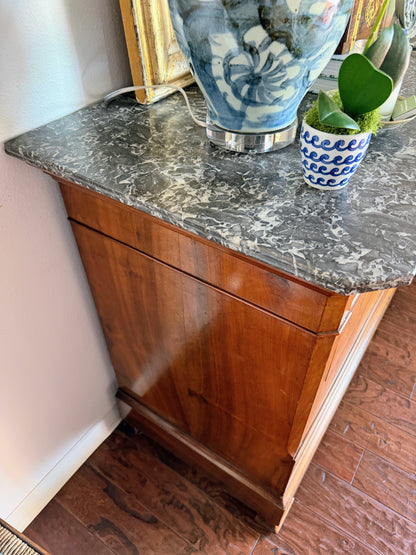 French Louis Philippe Burled Walnut Marble Top Commode