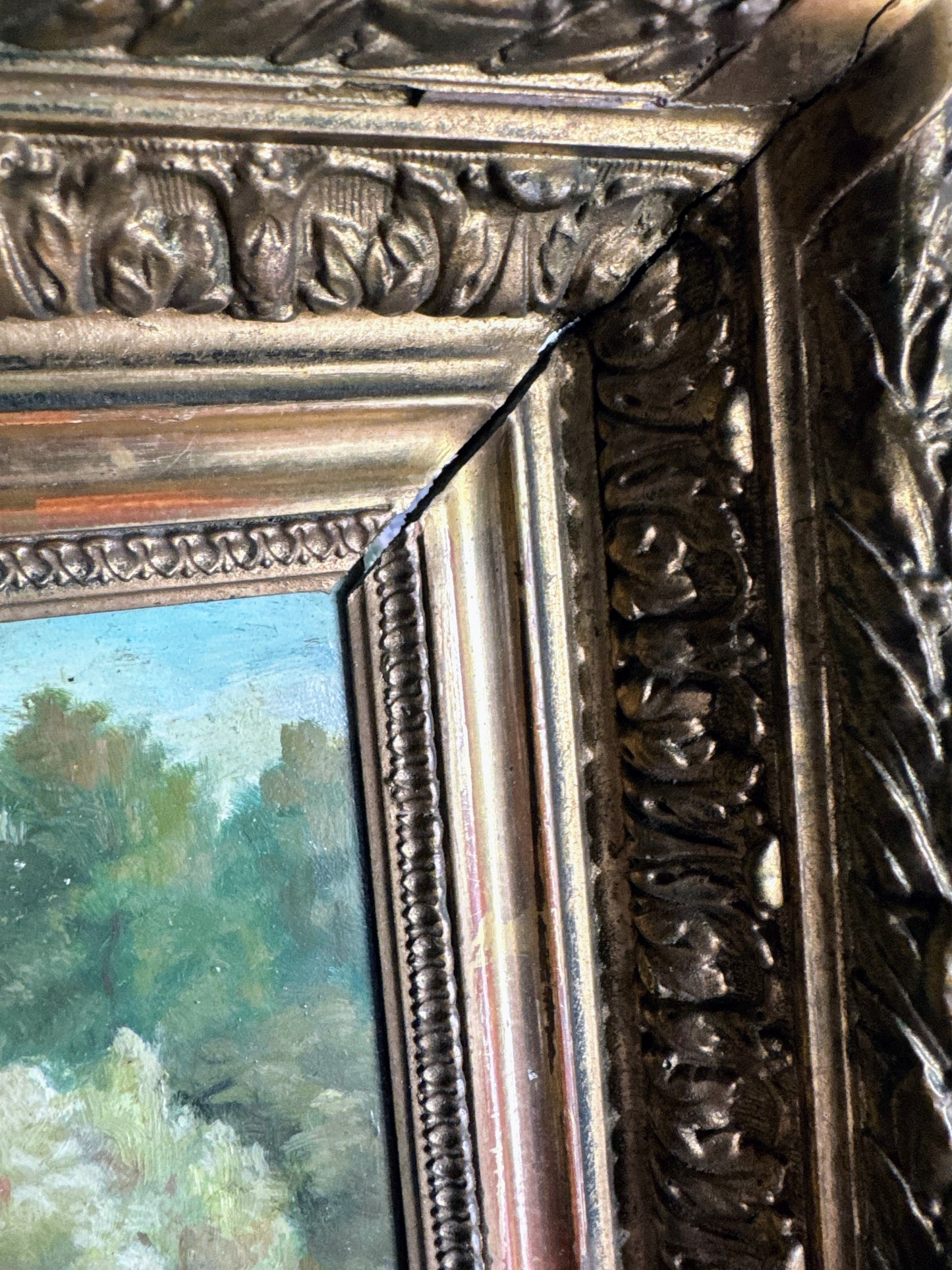 Framed Oil on Board of Fisherman By Pond