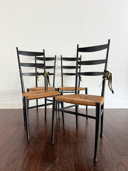 Set of Italian Chairs with Rush Seats