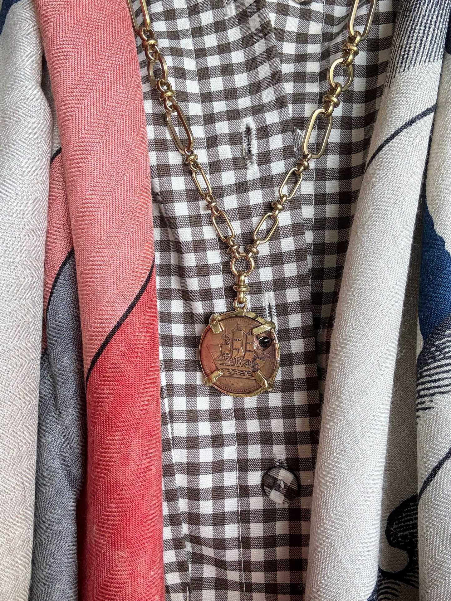 19th Century Trade Token Coin Necklace (Estimated 1830s)