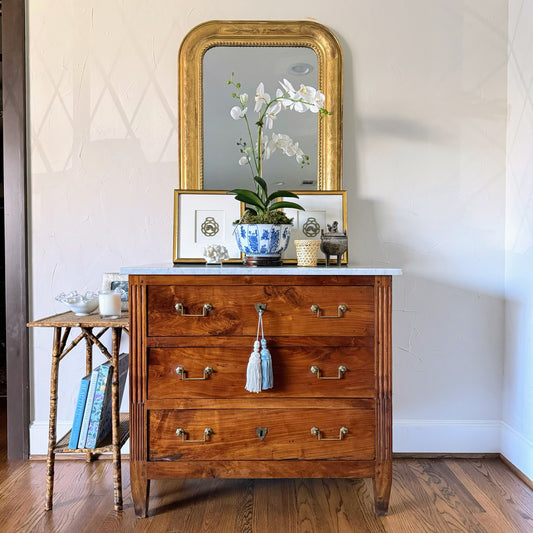 French White Marble Top Louis XVI Commode