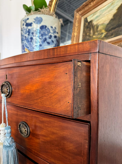 Antique English Bowfront Chest of Drawers with Inlay