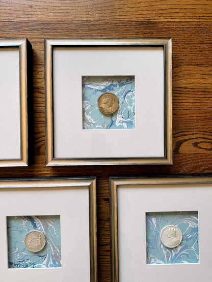 Framed Intaglios Mounted on Marbled Paper