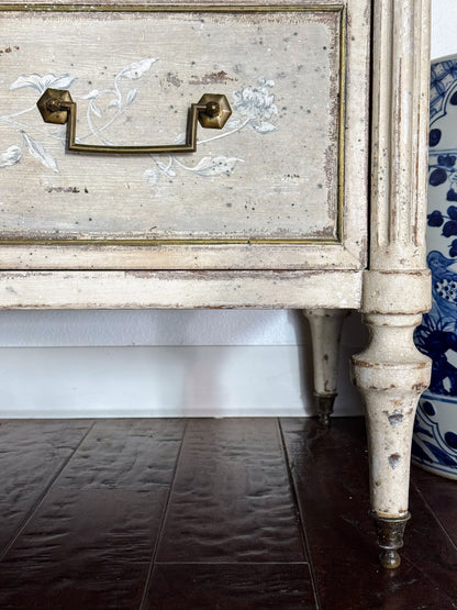 Antique French Louis XVI Black Marble Top Painted Commode