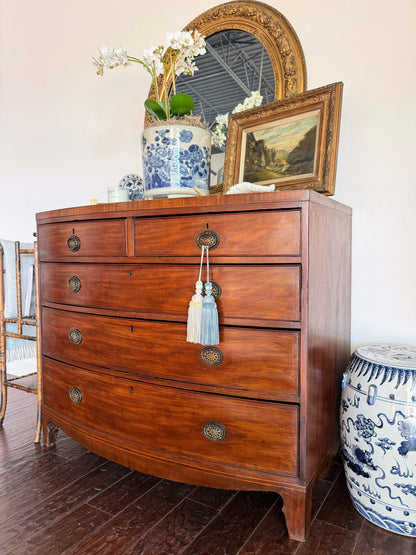 Antique English Bowfront Chest of Drawers with Inlay