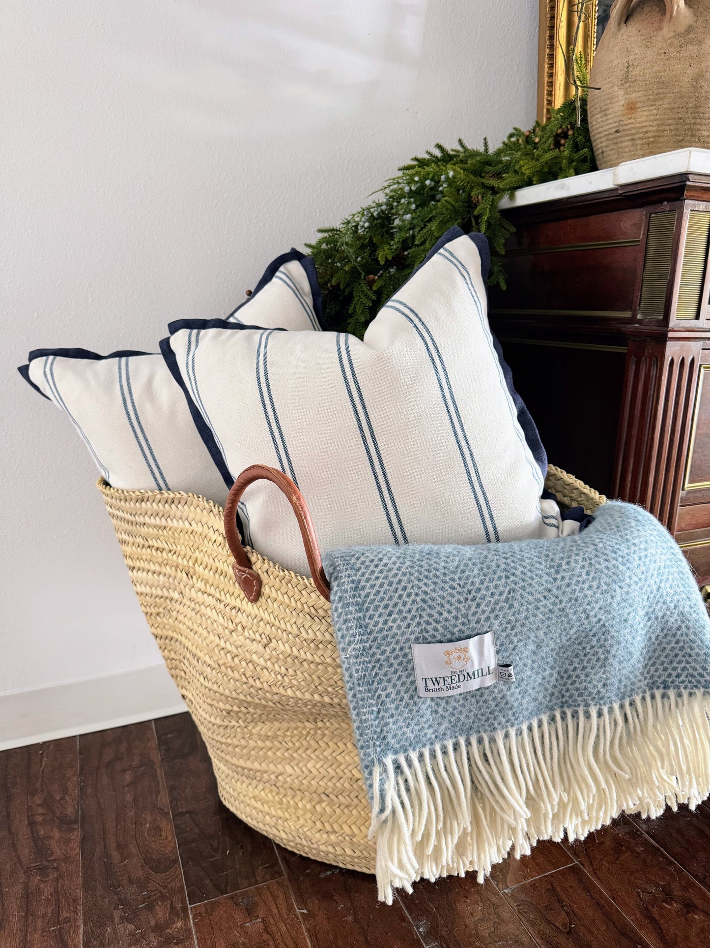 Custom Pillow: 18x18 Made in the UK Blue & White Stripes