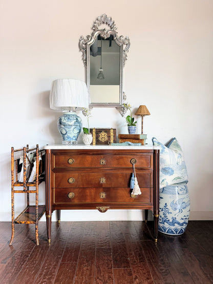 French Louis XVI White Marble Top Commode