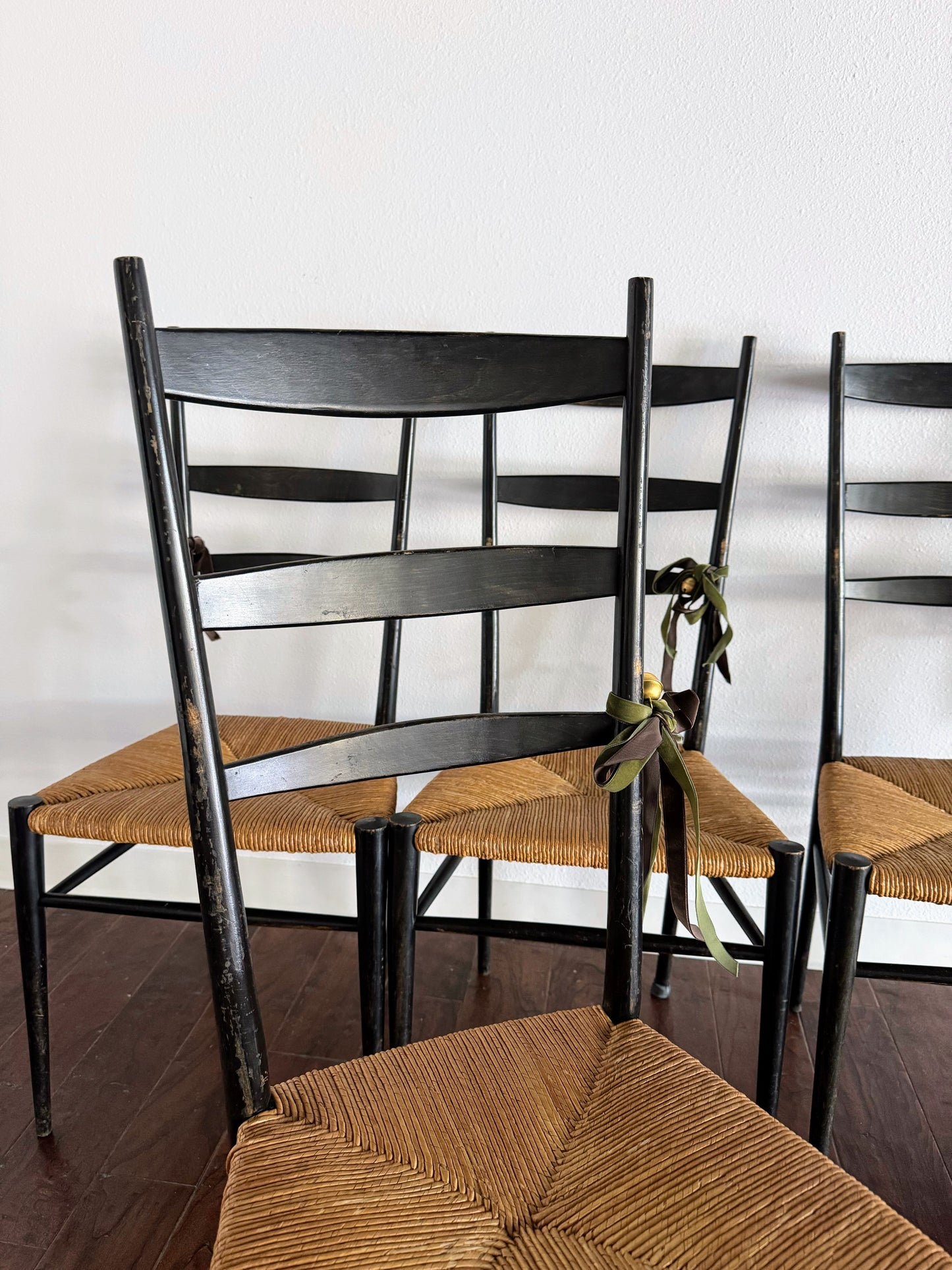 Set of Italian Chairs with Rush Seats